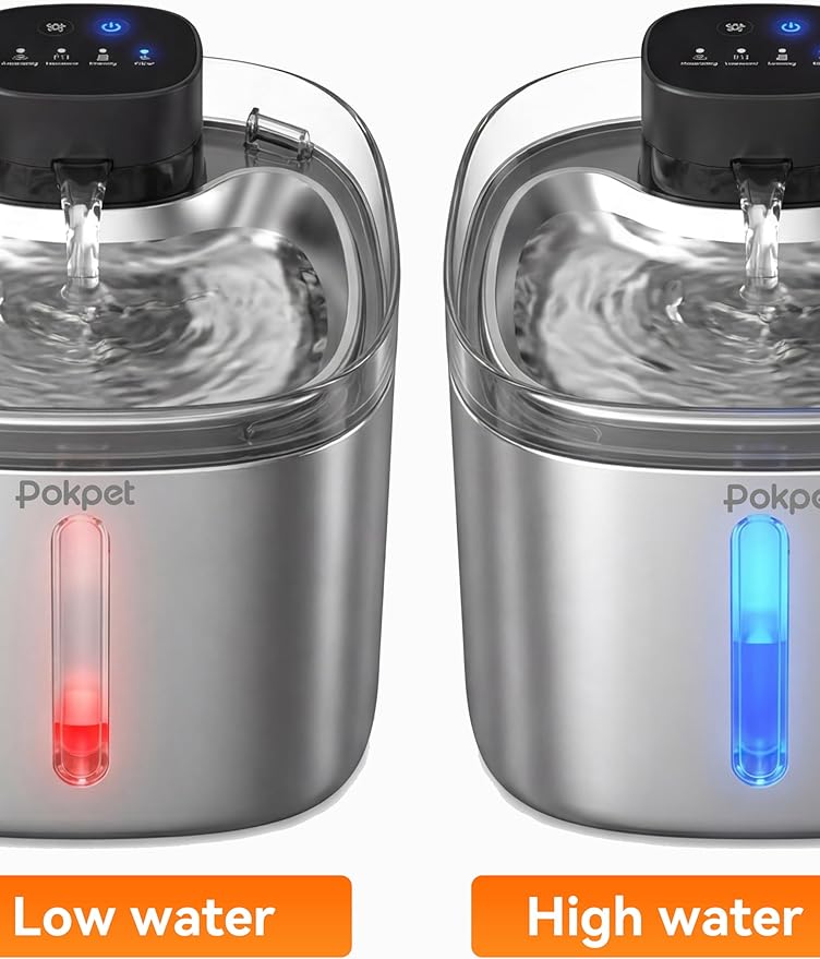 Water Fountain for Cats & Dogs 5L/169fl.oz Stainless Steel Wireless Cordless Pet Drinking Water Dispenser Cat Fountain for Indoor Outdoor &1Filter