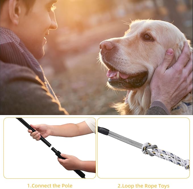 Outdoor Flirt Pole for Dogs - Interactive Toy Teaser Wand for Dogs Outdoor Chase and Tug of War Heavy Duty Dog Flirt Pole, Durable Pet Toys for Dog, Black