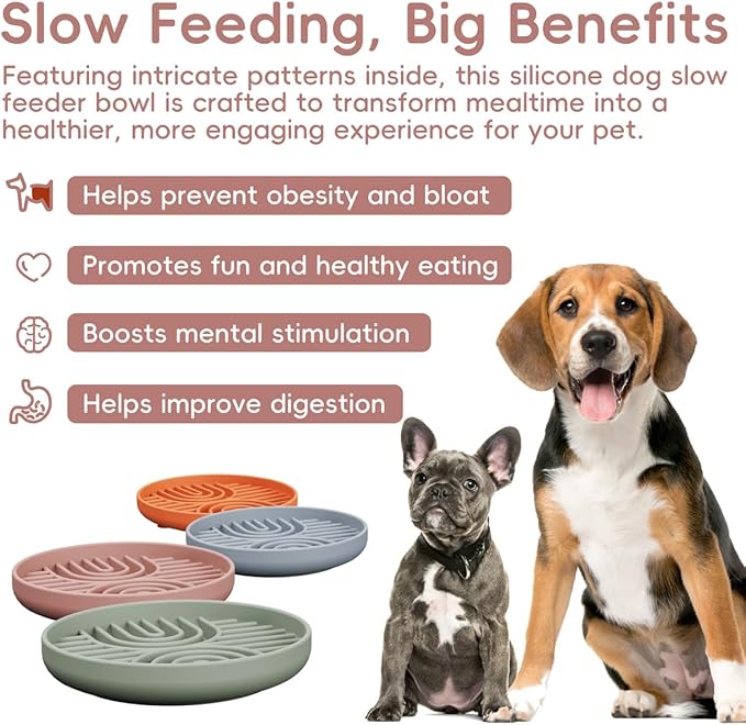 Slow Feeder Dog Bowls, Silicone Slow Feeder for Dogs & Puppies, Dog Puzzle Bowl with Suction Cups for Anxiety Relief, Slow Eating, Dishwasher Fit, for All Breed, Pink