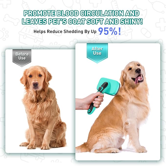 5 PCS Self Cleaning Slicker Brush & Undercoat Rake & Bath Brush & Flea Comb & Pet Comb & Steam Brush for Dogs and Cats,Professional Deshedding Dematting Tool for Long and Short Haired Pets