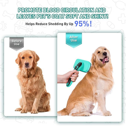 5 PCS Self Cleaning Slicker Brush & Undercoat Rake & Bath Brush & Flea Comb & Pet Comb & Steam Brush for Dogs and Cats,Professional Deshedding Dematting Tool for Long and Short Haired Pets