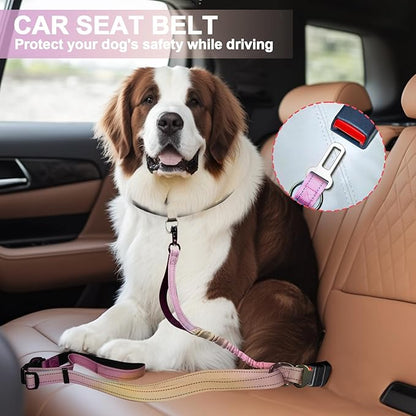 Heavy Duty Hands Free Dog Leash with Quick Release Carabiner and Adjustable No Pull Bungee Dog Running Waist Leash，for Walking and Training with Car Seat Belt 4-6FT (Pinkish Yellow)
