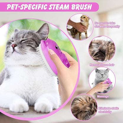 3 in 1 Cat Steam Brush for Shedding, Pet Steam brush for Dog & Cat Shedding & Grooming, for Long & Short Haired Pets, Spritz Defur Comb (rose red)