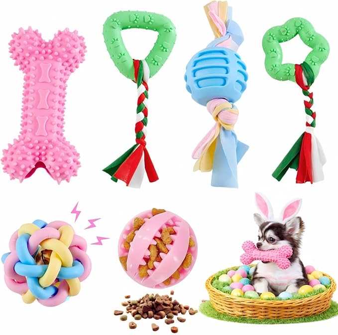 Chew Toys for Small Dogs, 6 Pcs Puppy Chew Toys, Soft Rubber, Eco-Friendly Dog Teething Toys for Puppies, Interactive Blue Dog Toys