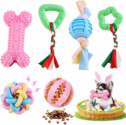 Chew Toys for Small Dogs, 6 Pcs Puppy Chew Toys, Soft Rubber, Eco-Friendly Dog Teething Toys for Puppies, Interactive Blue Dog Toys