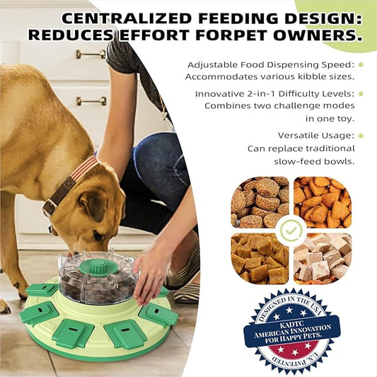 KADTC 2 Levels of Challenge Dog Puzzle Feeder Toy U.S. Brand & Design Spin-to-Release Treat Dispenser For Small Medium Large Dogs Boredom Buster Mental Stimulation Enrichment Slow Feeding Puzzles Toys