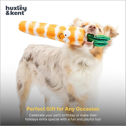 Huxley & Kent Funny Dog Toy w/Squeaker – Power Plush Squeaky Dog Toys for Small, Medium & Large Dogs – Soft Stuffed Animal for Indoor Play & Fetch - Fetchies® Sweet Carrot, Large