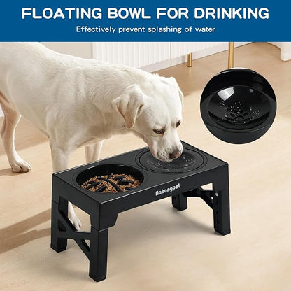 3-in-1 Elevated Slow Feeder Dog Bowls for Food and Water, 5 Heights Adjustable Raised Dog Bowls, Non-Slip, No Spill, for Small Medium Large Dogs and Cats(Black)