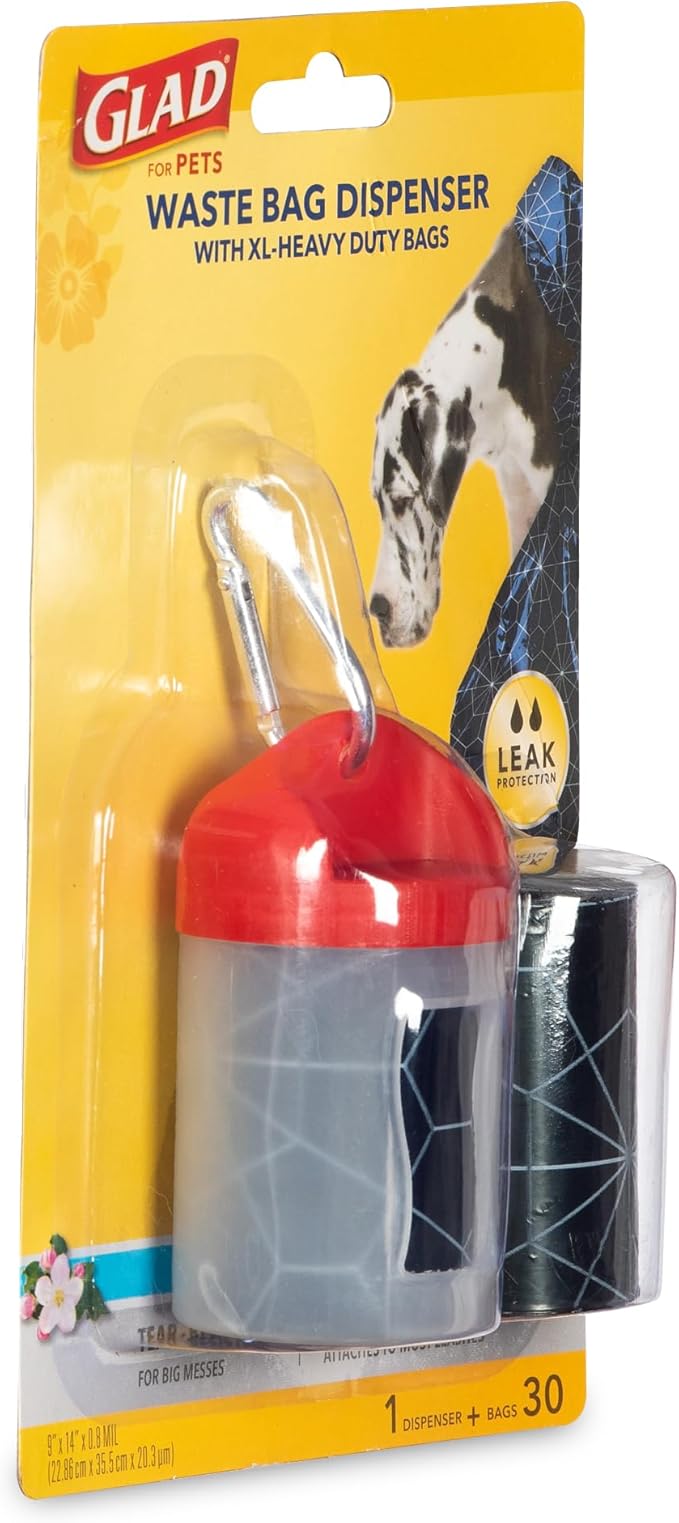 Glad For Pets Extra Large Tropical Breeze Scented Dog Waste Bags And Dispenser With Metal Clip| Heavy Duty Poop Bags For Dogs (Pack of 48,1440Count Total)