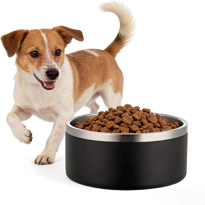 32oz Stainless Steel Dog Bowl with Non-Slip Base - Perfect for Small & Medium Dogs and Cats, Dishwasher Safe, Durable Pet Food & Water Dish (Black)