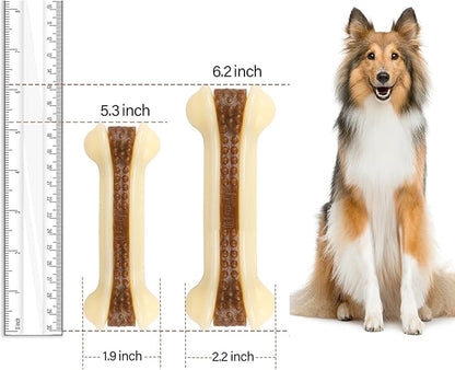 Dog Toys for Aggressive Chewers, 2 Pack Nylon Durable Dog Bones with Real Beef Flavor for Large/Medium/Small Breeds Pet Chew Toys