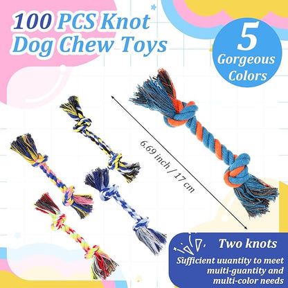 100 Pieces Knot Rope Dog Toys Multi-Color Puppy Chew Toy for Small Medium Dogs, Dental Teething Chew Toy with 2 Knots, Interactive Tug Toys for Aggressive Chewers, Stress Relief Pet Supplies