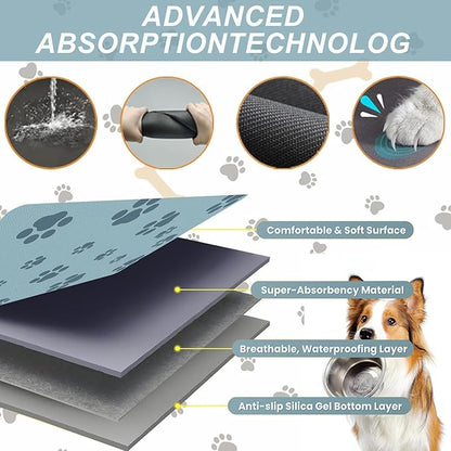 Pet Feeding Mat Dog Cat Food Mat Absorbent No Stains Quick Dry Rubber Bottom Anti-Slip Water Bowl Mats Easy to Clean for Indoor Pet Placemats Water Dispenser Mat