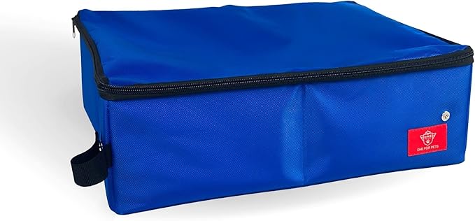 One for Pets Portable 2-in-1 Double Pet Kennel/Shelter, Fabric, Black/Royal Blue 20"x20"x39" - Car Seat-Belt Fixture Included (Litter Box)