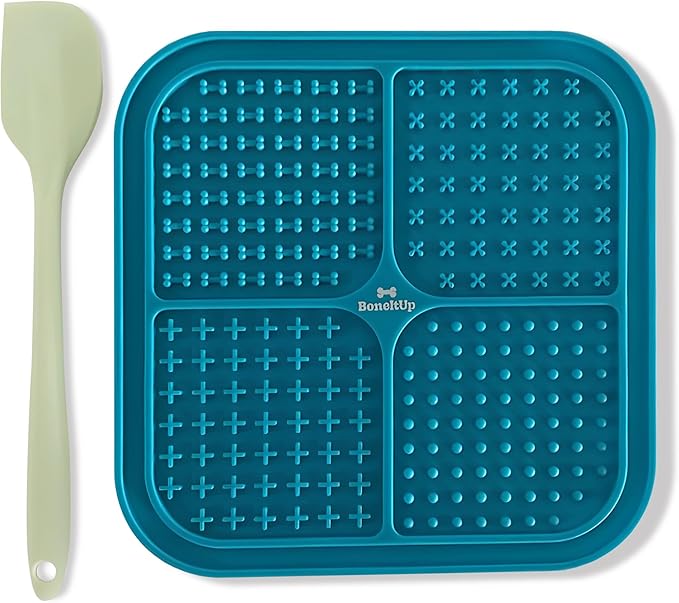 BoneItUp Lick Mat for Dogs & Cats – BPA-Free Dog Food Mat Slow Feeder, Crate Training, Dental Health & Digestion – Slow Feeder Mat for Dogs - Dishwasher Safe Crate Lick Mat (Blue)