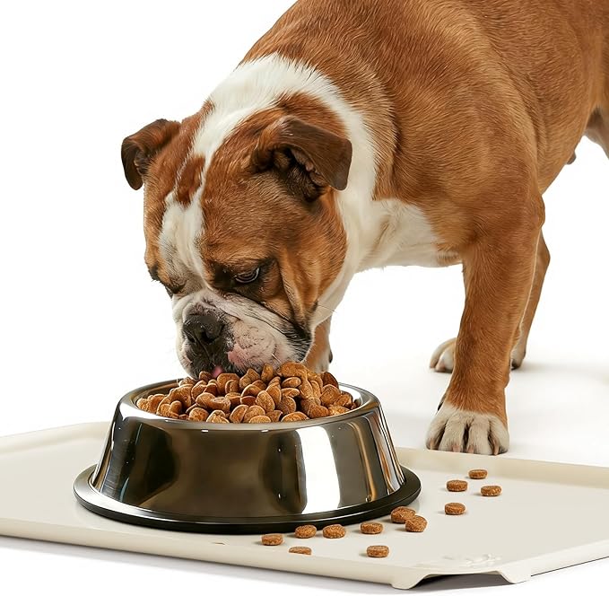 ESTHELLO Waterproof Pet Feeding Mats - Advanced Silicone Dog Food Mat Easy to Clean for Dog & Cat Bowls, 19''X12'' Cream White