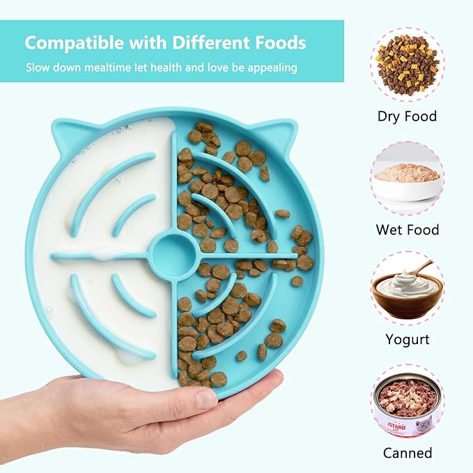 2 Pcs Silicone Slow Feeder Cat Bowl, Cat Slow Feeder for Food Training, Interactive Puzzle Bowls for Puppy, Kitten Dishes to Prevent Overeating, Treat Toys Suitable for Dry and Wet Food