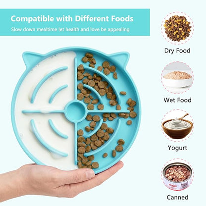 2 Pcs Silicone Slow Feeder Cat Bowl, Cat Slow Feeder for Food Training, Interactive Puzzle Bowls for Puppy, Kitten Dishes to Prevent Overeating, Treat Toys Suitable for Dry and Wet Food