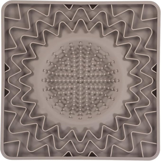 Messy Mutts Framed Silicone Therapeutic Licking Bowl Mat | 9.5" x 9.5" | Slow Feeder Mat for Boredom & Anxiety | Lick Pad for Dogs & Cats | Grey