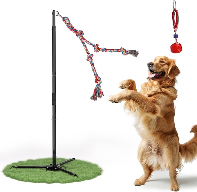 Outdoor Tug of War Dog Toy, Tether Interactive Dog Tug Toy Backyard Heavy-Duty Dog Solo Play Exercise Toy for Small Medium Dogs (Upgraded)
