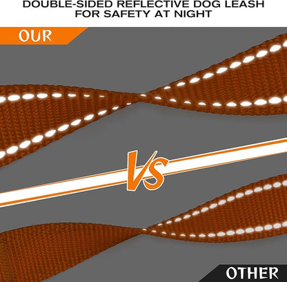 Joytale Dog Leash Heavy Duty for Large Dogs that Pull, Double Handle for Traffic Control, Double-Sided Reflective Leashes for Large Medium Dogs Night Safety, 5FT, Orange
