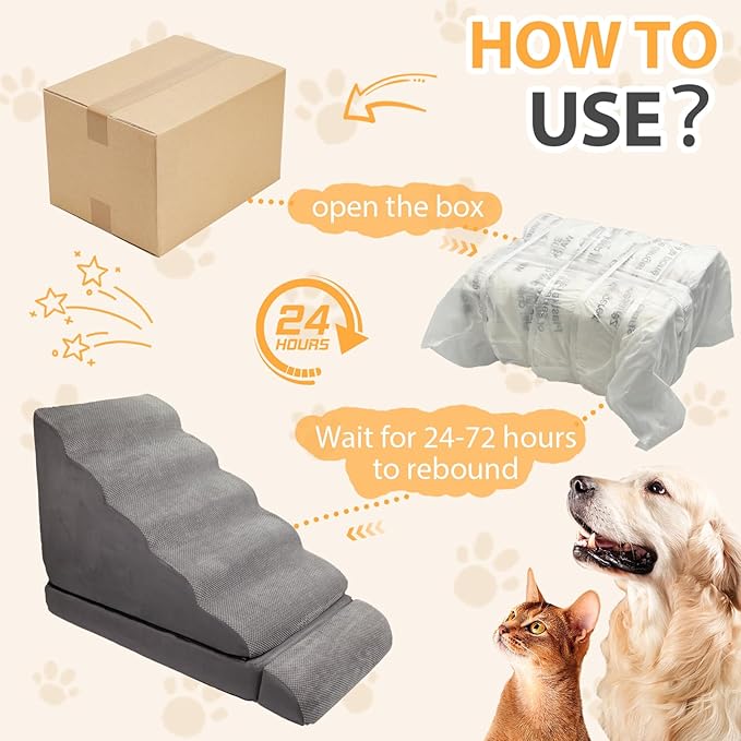 A.FATI 3-in-1 Dog Stairs for High Bed 30-36 Inches, 30D High Density Foam Pet Steps with, Non-Slip Dog Ramp for Small/Old/Short-Legged Dogs, Detachable Cover