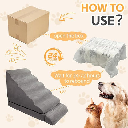 A.FATI 3-in-1 Dog Stairs for High Bed 30-36 Inches, 30D High Density Foam Pet Steps with, Non-Slip Dog Ramp for Small/Old/Short-Legged Dogs, Detachable Cover