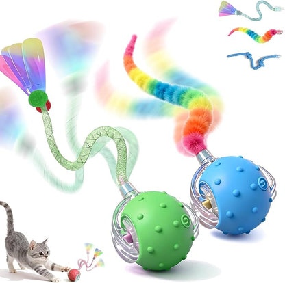 2 Pack Interactive Cat Toys for Indoor Cats with 3 Tails,Automatic Moving Kitten Toys,Cat Toys for Bored Indoor Adult Cats,Smart Rechargeable Cat Enrichment Toys for Cats to Keep Them Busy, Cat Balls