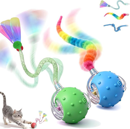 2 Pack Interactive Cat Toys for Indoor Cats with 3 Tails,Automatic Moving Kitten Toys,Cat Toys for Bored Indoor Adult Cats,Smart Rechargeable Cat Enrichment Toys for Cats to Keep Them Busy, Cat Balls
