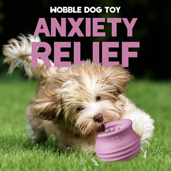 Dog Enrichment Treat Toy, Long-Lasting Wobbly Interactive Freeze Lick Toys for Dogs, Stuffable Puzzle Feeder Toy for Boredom, Silicone Treat Dispensing Chew Toy (Pastel Purple,M)