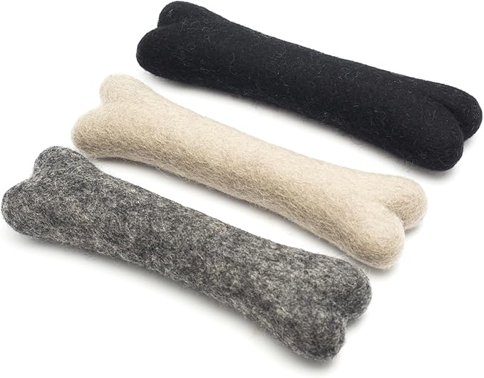 Glaciart One Felted Wool Dog Chew Bone (3 Pcs)| Durable Dog Chew Toy, Puppy Chew Toys for Teething & Dog Teeth Cleaning | Pet Toys Fetch Games & for Anxiety/Boredom | Great for Small or Medium