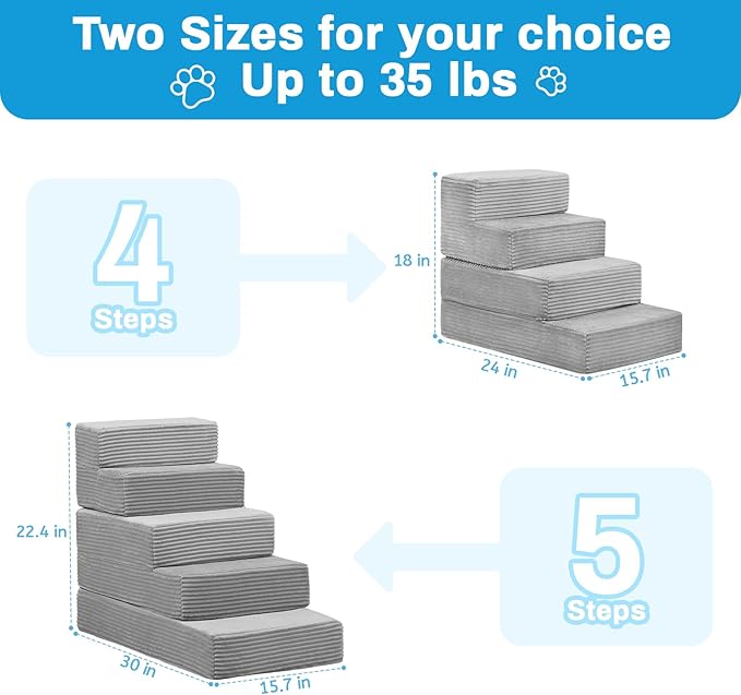 Dog Stairs for Small Dogs, 5 Step Pet Stairs for High Beds and Couch, Dog Steps for Bed Balanced 22.4" H, Foldable Pet Ramp for Large Cats Climb, Non-Slip Bottom Doggy Step, Light Grey
