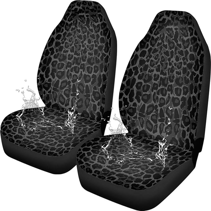 Car Front Seat Covers Waterproof Black Gray Leopard Print Car Seat Cover Auto Interior Accessories 2 Pcs Set Automobile Front Seats Covers Universal Fit for Most Vehicles Women Men