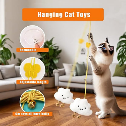 Interactive Cat Wand Toys, 7PCS Fishing Pole Cats Feathers Toy Replacements,Enhanced Suction Cup Cats Wand Toy, 2Types Door Hanging Cat String Toys for Indoor Kittens