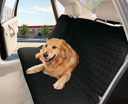 Quilted%100 Waterproof Premium Quality Bench Car Seat Protector Cover (Entire Rear Seat) for Pets - Ties to Stop Slipping Off THE Bench, Black