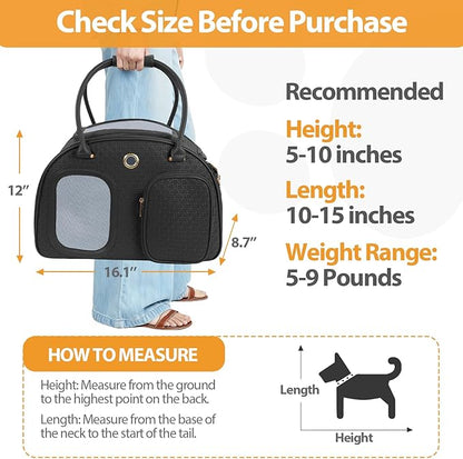 Dog Purse Carrier for Small Dogs, TSA Airline Approved Pet Tote Bag, Fashion Soft-Sided Puppy Carrier Purse with Pockets for Travel, Daily Outings (Black, 16.1inch x 8.7inch x 12inch)