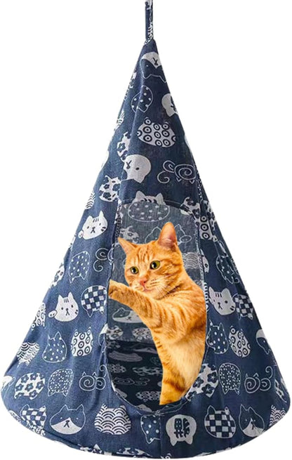 Breathable Cat Hammock Bed Comfortable Hanging Pet Hammock Bed Swing for Cats Small Dogs Rabbits (Navy,Small)