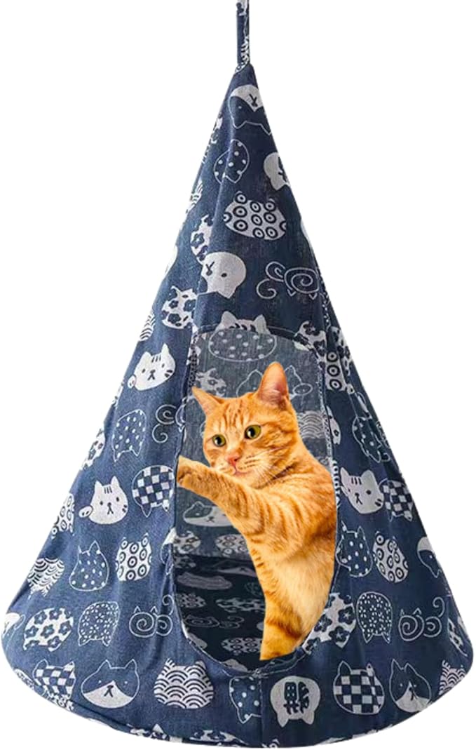 Breathable Cat Hammock Bed Comfortable Hanging Pet Hammock Bed Swing for Cats Small Dogs Rabbits (Navy,Large)