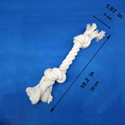 2-Pack Dog Rope Toys for Small & Medium Dogs – Durable 10" Cotton Chew Tug Toys with 2 Knots for Puppy Teething, Dental Cleaning, Boredom Relief, Indoor & Outdoor Play, White