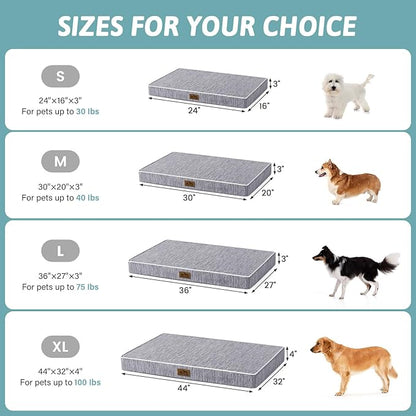 Large Orthopedic Dog Bed, Cooling Dog Beds for Large Dogs, Washable Pet Bed with Waterproof Liner, 44x32x4in,Dark Grey