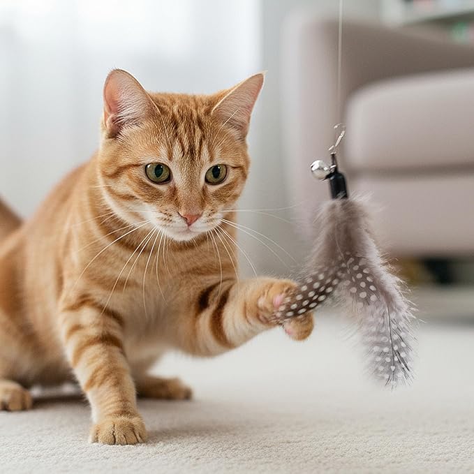12 Pack Cat Wand Refill Cat Feather Toys Refills with Bells Feathers Toy Natural Feather Replacement for Exercise Play Vibrant Wand Attachments Safe Cats Toy Accessories for Bored Indoor