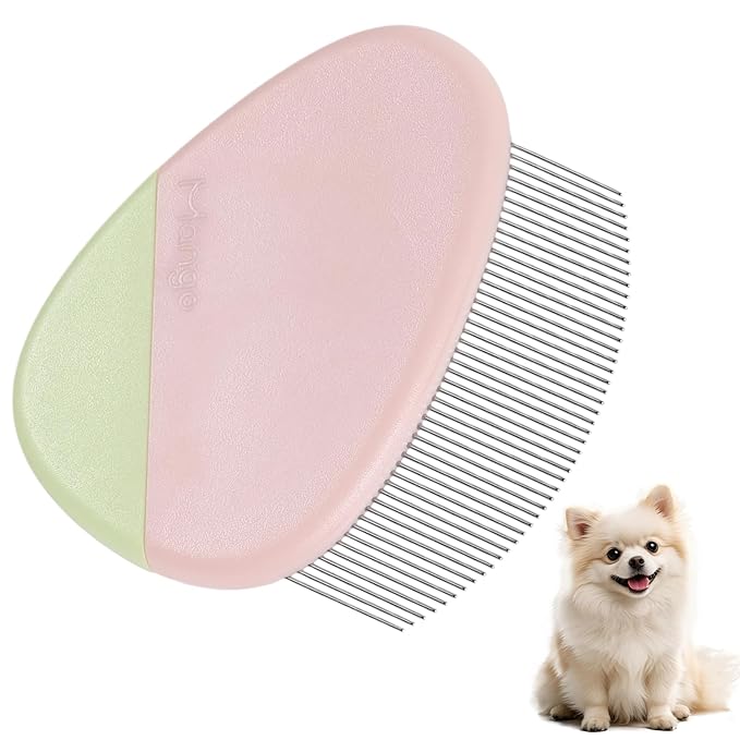 Stainless Steel Dog Eye Comb, Pet Facial Grooming Comb, Dog Flea Comb, Round-Tip Arc Teeth, Stress-free Tear Stain Remover for Dogs & Cats Fit Yorkie, Shih Tzu, Maltese Maltipoo Pomeranian