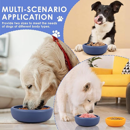 2 Pcs Dog Lick Bowl with Suction Cup, Non-Slip Slow Feeder Licking Mat, Large and Small Size, Dog Freeze Bowl for Small and Medium Dogs, BPA Free Silicone, Dishwasher Safe (Deep Blue & Orange)