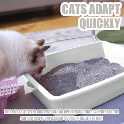 Small Litter Box, Plastic Kitten Litter Box, 13.9 x 9.8 x 3 Inch Open Litter Box for Small Pet, Easy to Clean (White 4PCS)