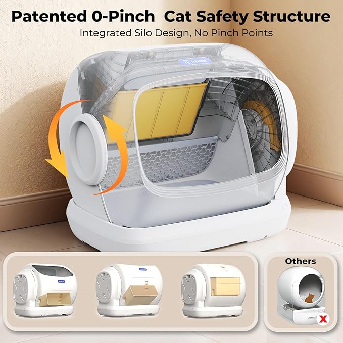 Robotail Self Cleaning Cat Litter Box,106L XXXL Extra-Large Space Automatic Cat Litter Box for Large Cats, Open Top Automatic Cat Box Self Cleaning with APP, Safety Sensor, Anti-Pinch Patent