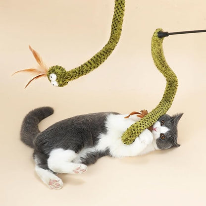 ZEZE Forest Snake Cat Teaser Wand Toy, 50.5” Interactive Feather Cat Toy with Crinkle Sound, Flexible Rubber Wand & Non-Slip Handle for Indoor Cats Play