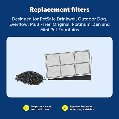 PetSafe Drinkwell Replacement Carbon Filters - Activated Carbon Cat Water Fountain Filter for Clean & Fresh Water & Better Taste - Fountain Cartridge Refill - 3 Pack