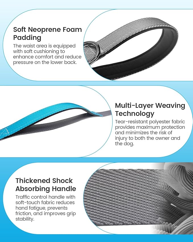 Hands Free Dog Leash, 5.1-8.9Ft Crossbody Long Leash, Waist Dog Belt for Small & Medium Dogs, City Walking & Running Outdoor Hiking &Travel etc. (Grey Blue)