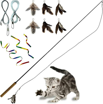 Forever Stick with Cat Toys and Strings Bundle - The Unbreakable Cat Wand Toy, Durable Cat Toy Wand, Extra Long Cat String Toy, Cat Fishing Pole Toy for Bored Indoor Adult Cats, Cat Stick Toy