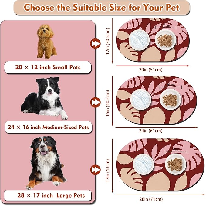 Cat Food Mat 24''x16'', Absorbent Cat Mats for Food and Water, Non-Slip Rubber Mat for Cats Bowls, Easy Store Pet Food Placemat, Mats for Under Cats Food Bowls, Fit with Kitchen, Living Room